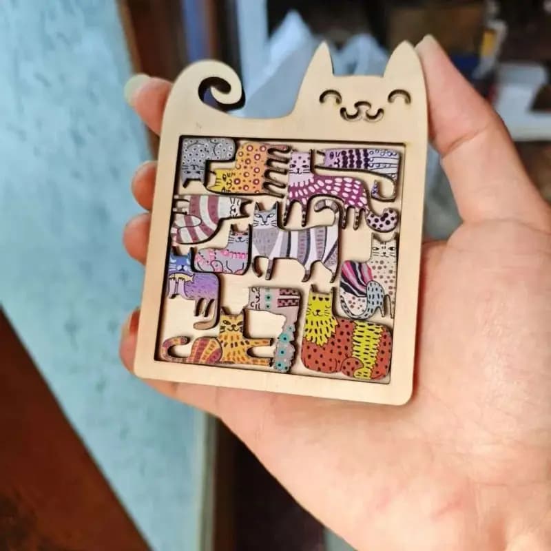 Cat Shape Puzzles Wooden Mini Irregular Shape Cat Animal Puzzles Table Games Montessori Thinking Kids Creative Education Toys - 3