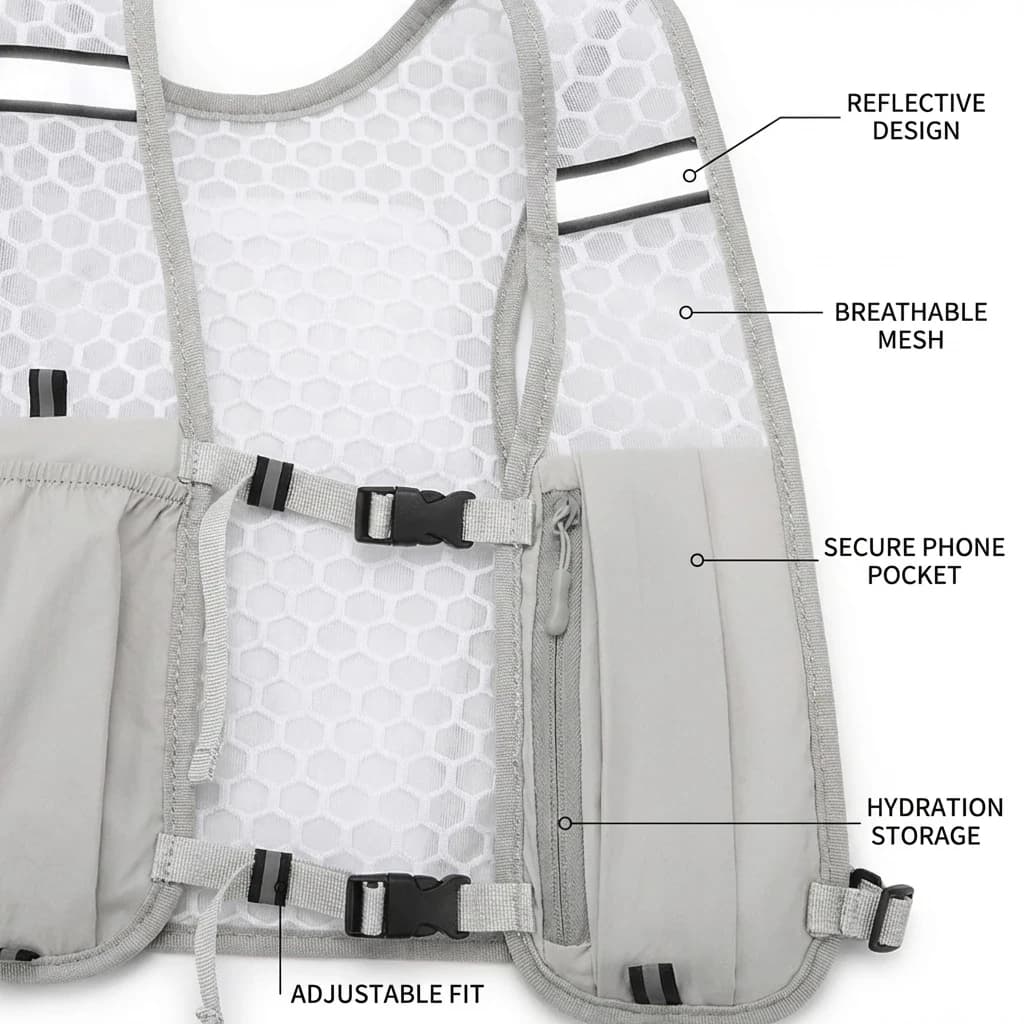 Lightweight Running Vest with Phone Holder New Reflective Hydration Water Chest Pack Storage for Sports Water Bottle - 4