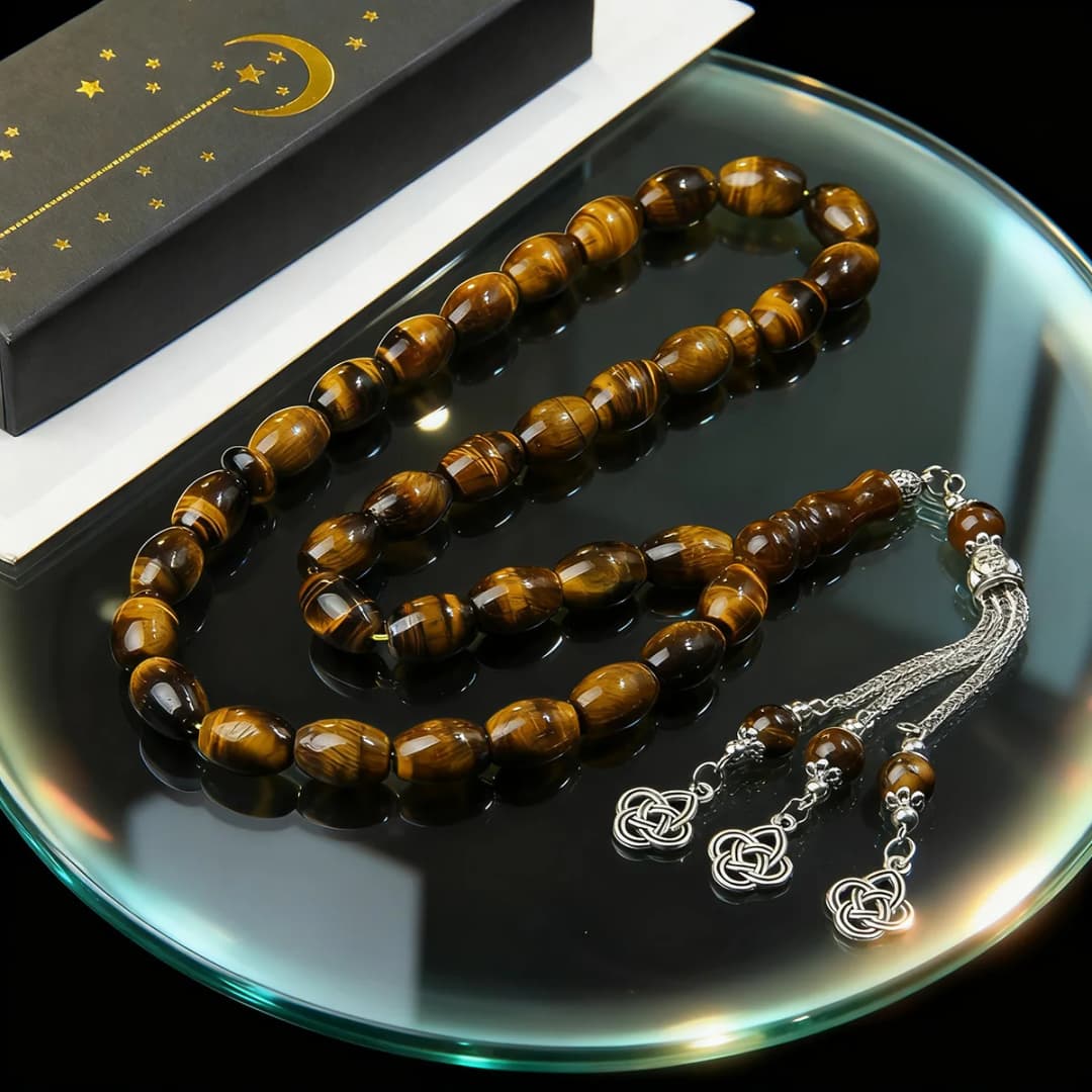 10*14 مللي متر حجر عين النمر الصلاة الحاج الصلاة حبة سوار-مناسبة للصلاة اليومية- يأتي مع علبة هدية رائعة - 4