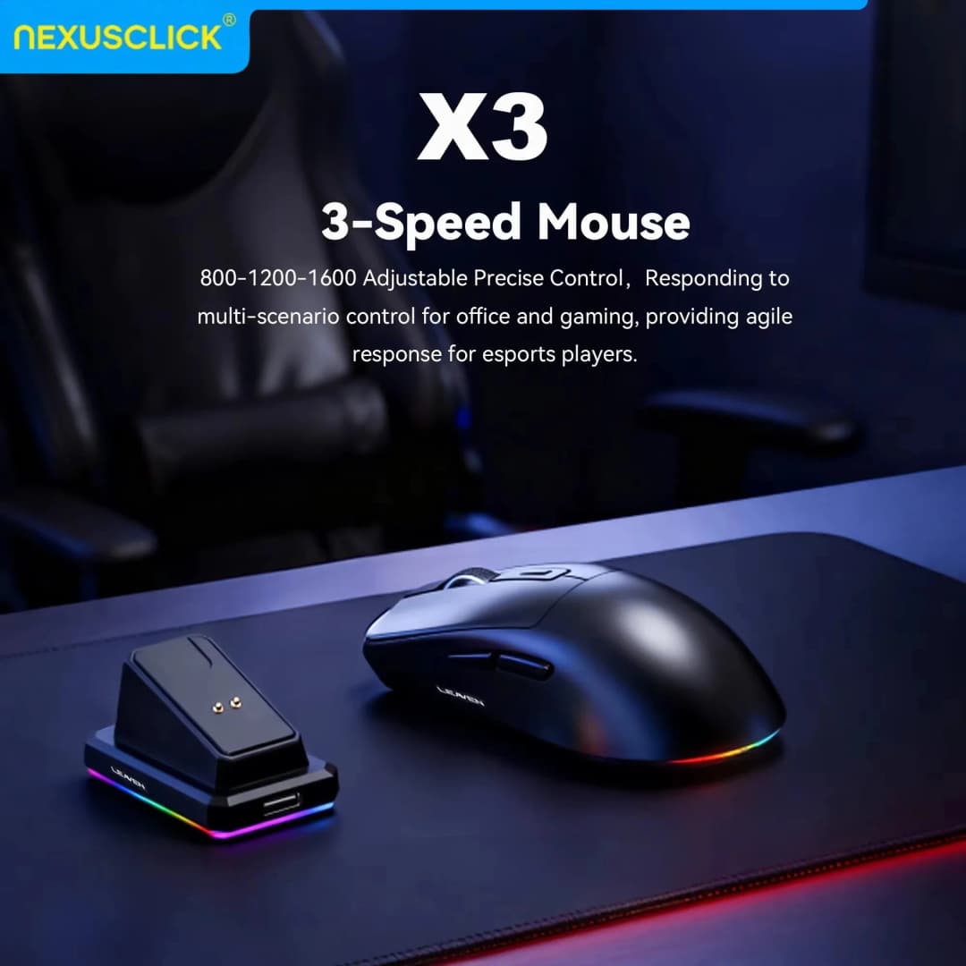 NexusClick Dual Mode Wireless Gaming Mouse,Lightweight RGB Backlit Magnetic Charging Dock DPI Adjustable Ergonomic for Laptop PC - 5