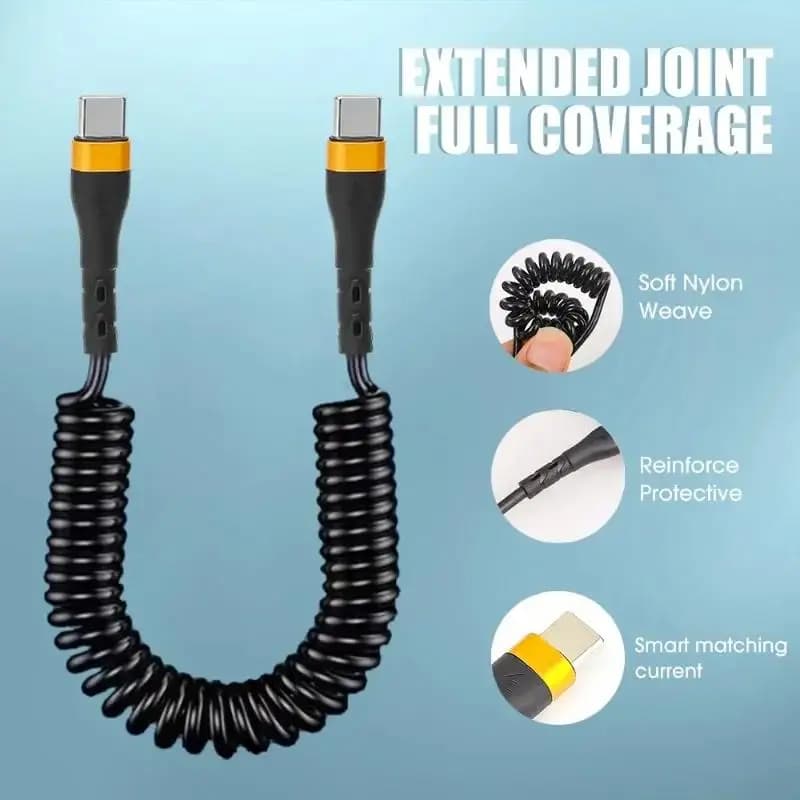 PD 120 واط نوع C إلى نوع C كابل 5A شحن سريع USB C الربيع كابل شاحن السيارة آيفون 15 سلسلة Xiaomi 12 سامسونج S23 ماك بوك - 2