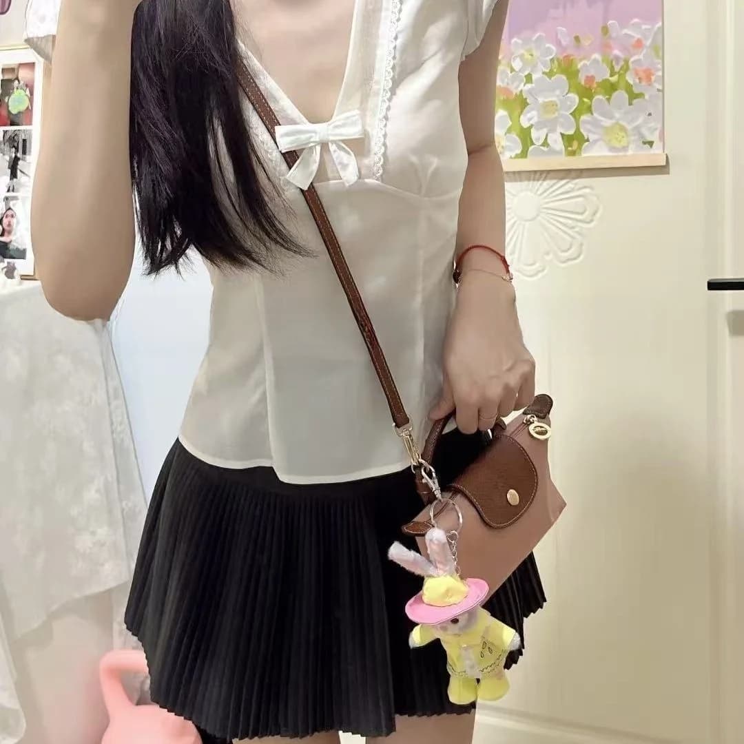 حقيبة كروس صغيرة من النايلون على شكل زلابية مع حزام كتف، حقيبة يد قطرية مزينة، حقيبة تنين فرنسي - 4