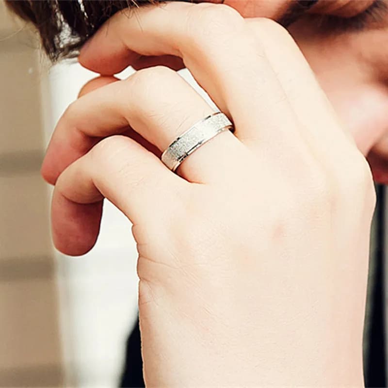 4mm Minimalist Thin Stackable Stainless Steel Ring Black for Lovers Frosted Round Knuckle Rings Wedding Band Engagement Jewelry - 2
