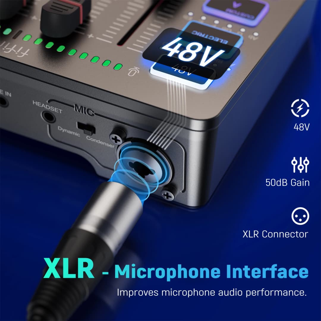 خلاط صوتي للألعاب FIFINE، خلاط بث 4 قنوات RGB مع واجهة ميكروفون XLR، للصوت في الألعاب، البودكاست، AmpliGame SC3 - 3