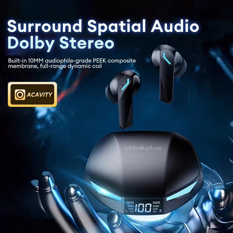 سماعات أذن لينوفو XT53 جديدة لاسلكية بلوتوث 5.4، شاشة LED رقمية، مقاومة للماء، إلغاء الضوضاء، سماعات ألعاب - 2