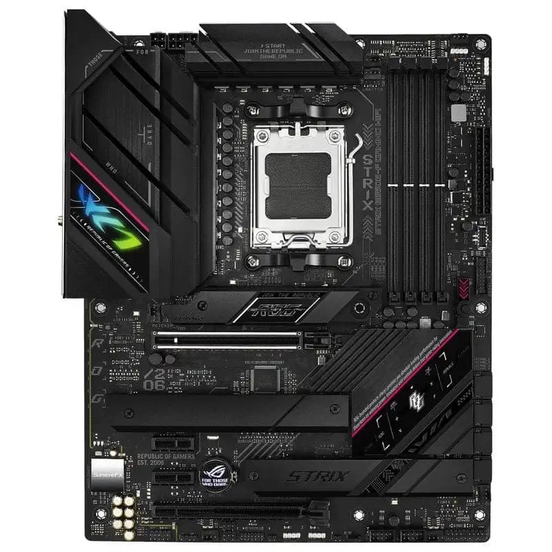 لوحة أم ASUS ROG STRIX B650E-F GAMING WIFI بمعالج AMD B650 و AM5 وذاكرة DDR5 بسعة 192 جيجابايت وM.2 وATX تدعم Ryzen 5 9600X وRyzen 5 8500G وRyzen 9 7900 - 6