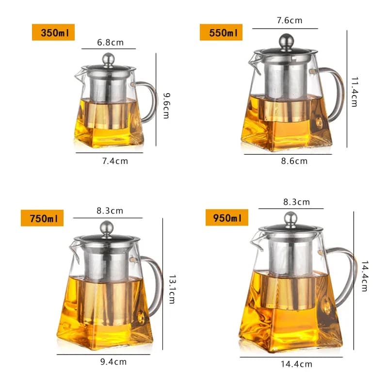 Heat Resistant Glass Teapot With Stainless Steel Coffee Infuser Heated Container Tea Pot Good Clear Kettle Square Filter Baskets - 6