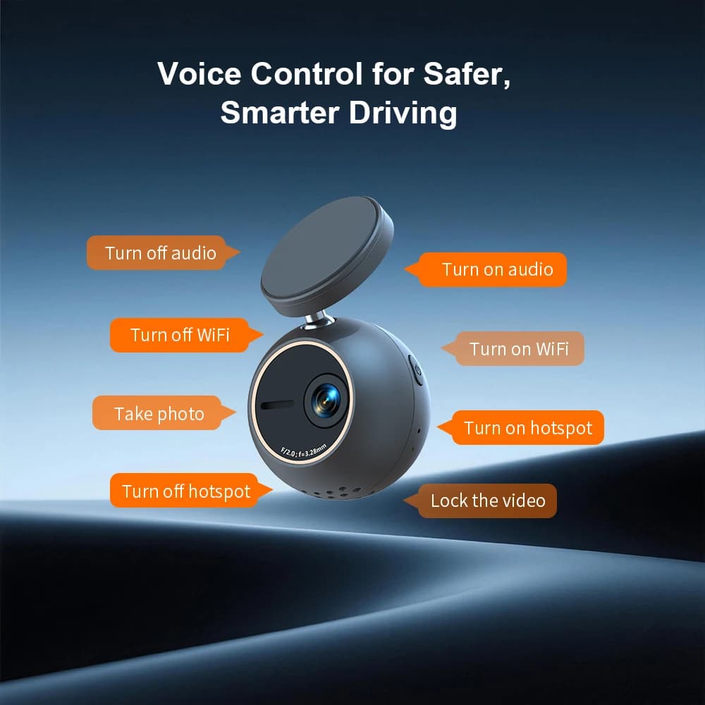 Dash Cam KAWA MINI ORB Tiny Video Recorder 2K Car DVR,Voice Control Car Camera,360° Rotate,180° Video Flip AUTO Dash Camera - 3