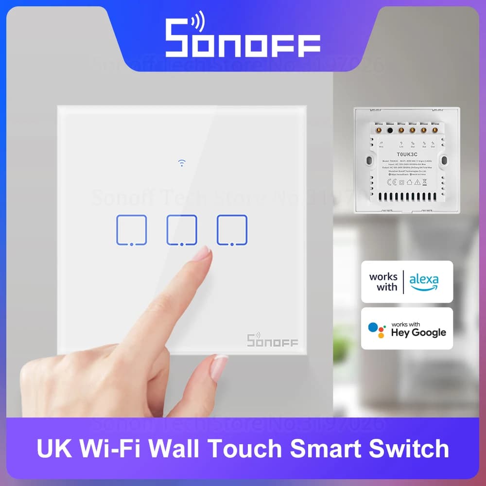 سونوف T0UK 1/2/3 عصابة مفتاح حائط ذكي واي فاي يعمل باللمس مشهد ذكي عبر تطبيق eWeLink تحكم صوتي عبر أليكسا جوجل هوم