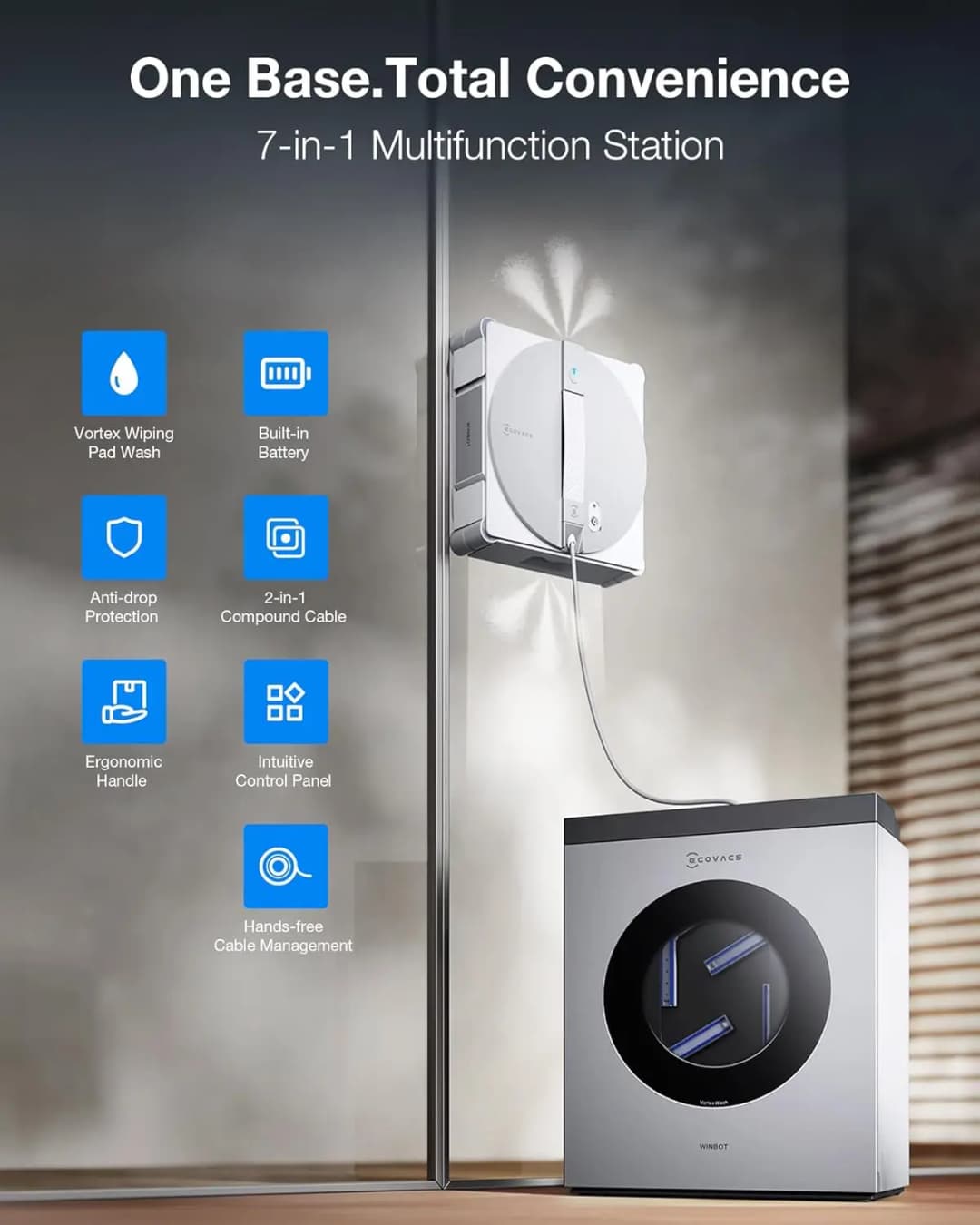 منظف نوافذ روبوتي ECOVACS WINBOT W3 مع تنظيف تلقائي ومحطة متعددة الوظائف، تنظيف ذكي بنظام رش ثلاثي - 6