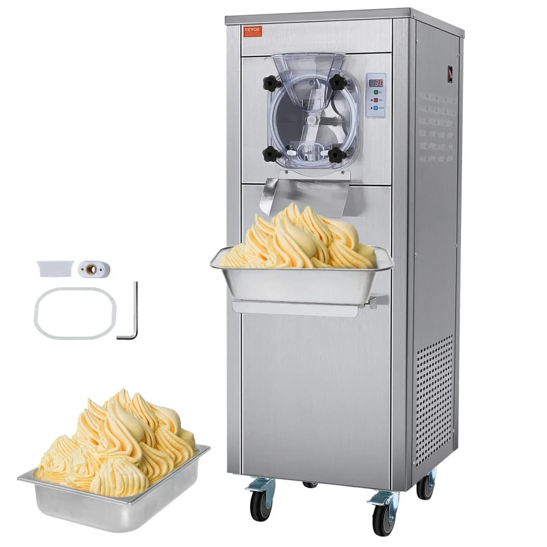 VEVOR Commercial Ice Cream Machine, 18 L/H Yield, 1780W Single Flavor Hard Serve Ice Cream Maker With Wheels, 6L Cylinder