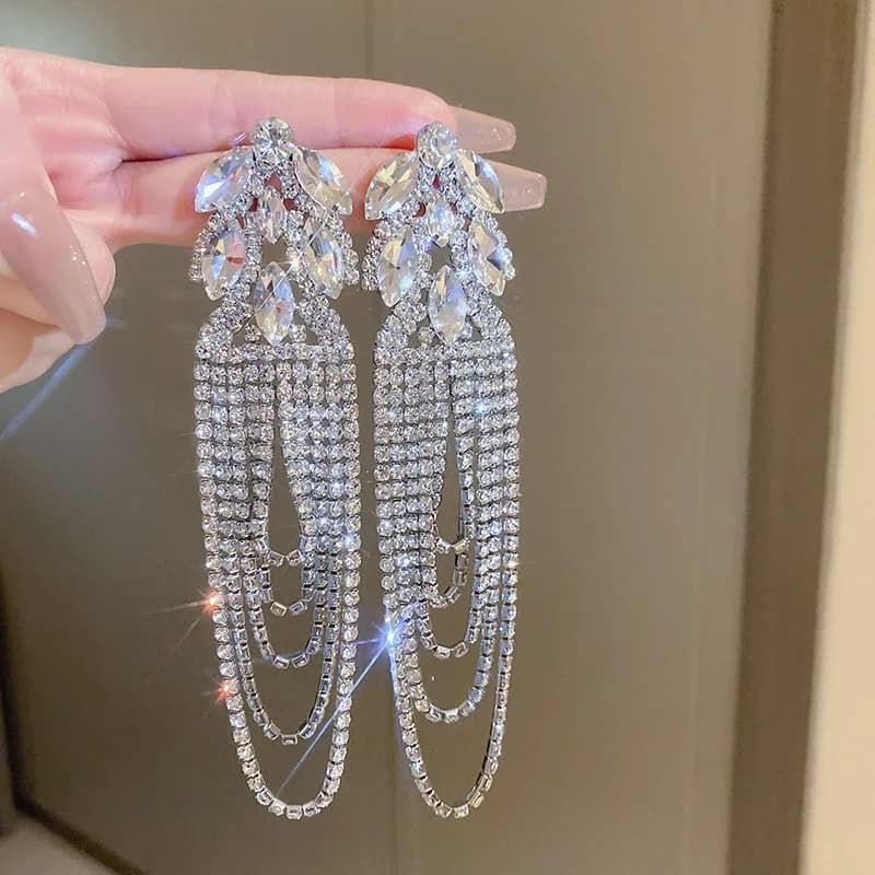 أقراط كريستال هندسية كبيرة الحجم من FYUAN، شرابة طويلة، حجر الراين، أقراط فاخرة للنساء، مجوهرات بيان - 4