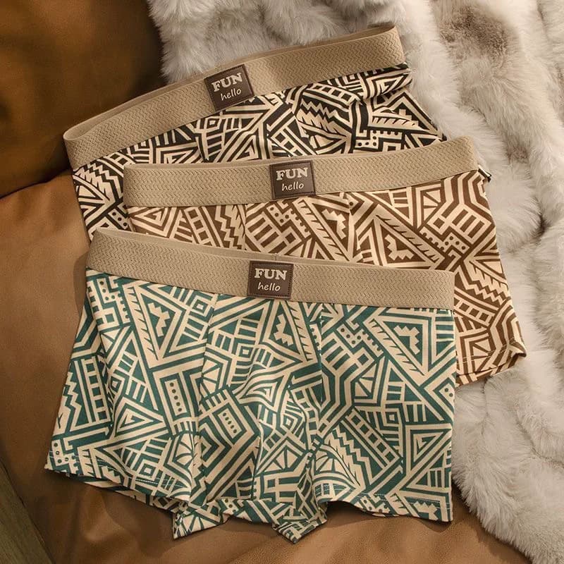 Men's Breathable Comfortable Underwear American Style Personalized Boxer Shorts Printed Trendy Ethnic Retro Square Underpant
