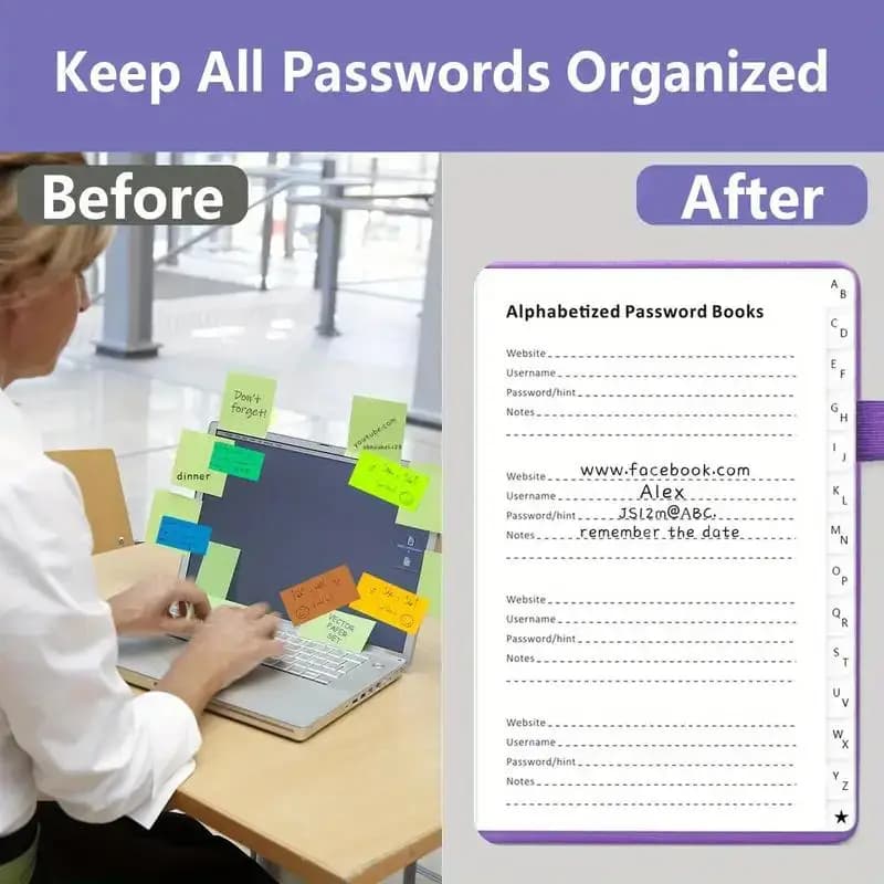 دفتر حفظ كلمات المرور - تنظيم وتخزين كلمات المرور أبجدياً مع صفحات مسطرة، مثالي للمنزل والمكتب - 6