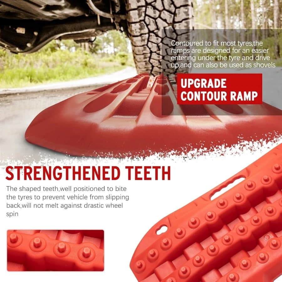 2PCS Off Road Traction Boards 58CM Short Recovery Track Traction Mat for 4WD Mud Sand Snow Ramps Tire Traction Tool Red Black - 5