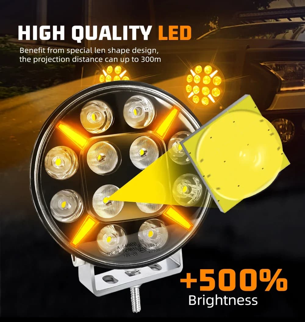 1/2 قطعة إضاءة عمل LED مستديرة 7 بوصة/9 بوصة 120 واط 12 فولت 24 فولت أصفر أبيض LED DRL مصباح ضباب للطرق الوعرة لسيارات الشاحنات 4X4 4WD إكسسوارات السيارات - 2