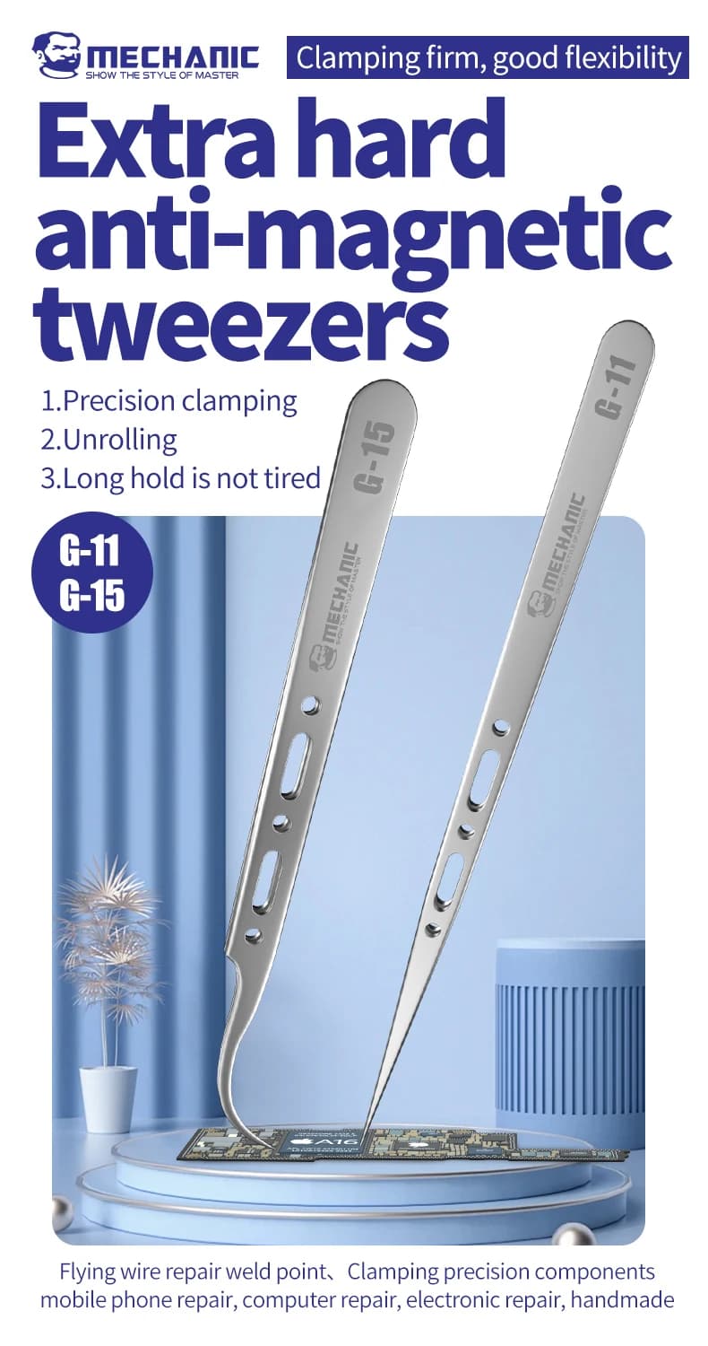 【ميكانيكي】G11 G15New ملاقط مضادة للمغناطيسية عالية الصلابة لإصلاح الهاتف المحمول سلك الذبابة اللوحة الأم BGA لقط أداة دقيقة - 2