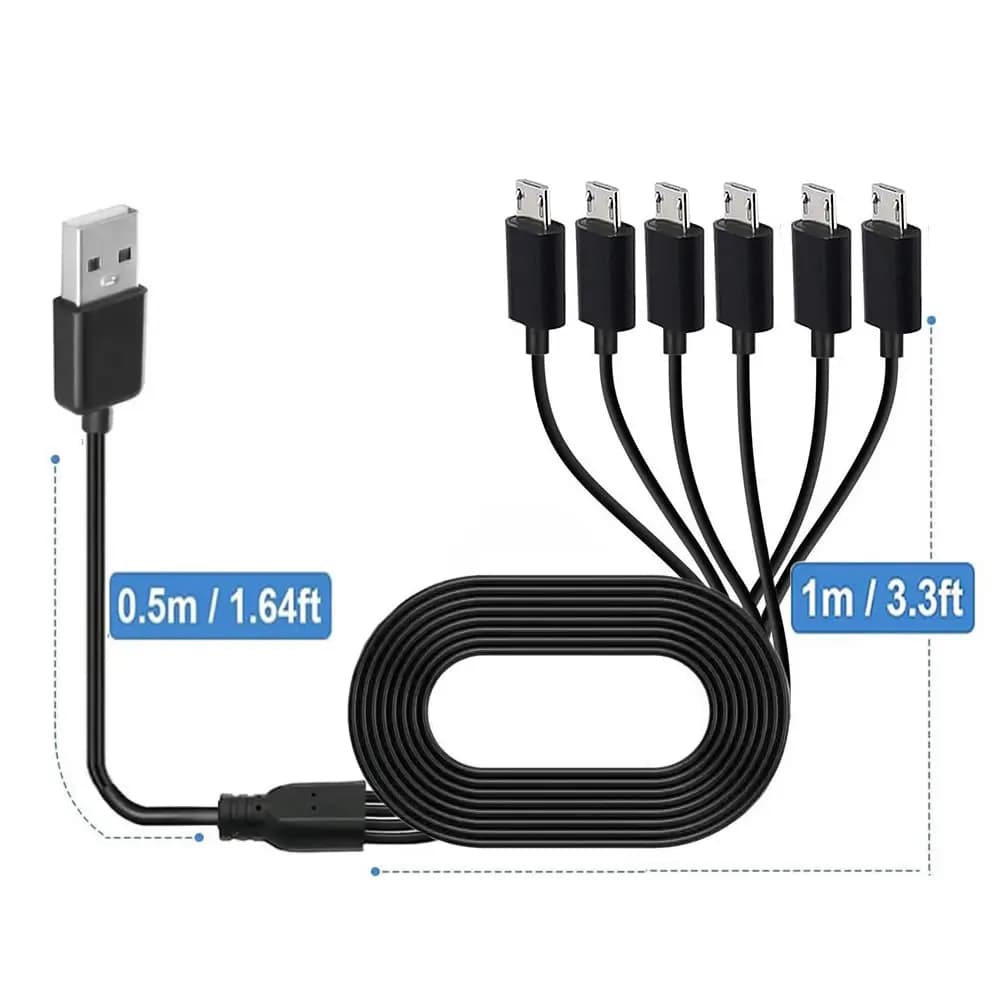 كابل شحن متعدد 1 إلى 6 مايكرو USB، USB A 2.0 إلى 6 مايكرو USB، فاصل كابل للهواتف والأجهزة اللوحية أندرويد والمزيد