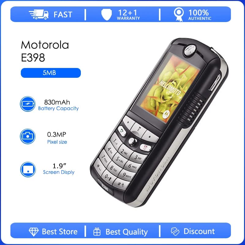 Refurbished Motorola E398 Original E398 0.3MP Detachable Battery 830mAh Cell Phone Wholesale Free shipping