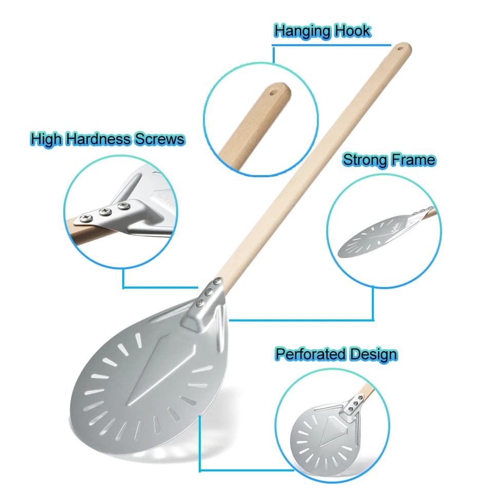 Onilini 7/8/9 بوصة بيتزا قشر قشر سبائك الألومنيوم مثقب البيتزا الخشب مقبض البيتزا مجرفة مجداف فرن الملحقات - 3
