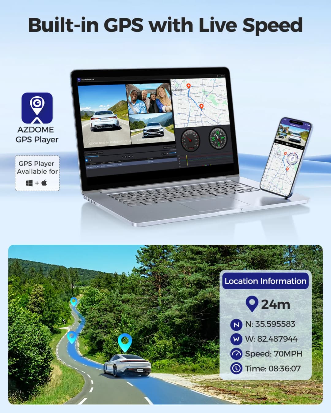 كاميرا داش AZDOME M550 Pro بدقة 4K، كاميرا أمامية للسيارة مع واي فاي 5.8 جيجاهرتز، GPS، مستشعر G، و6 مصابيح الأشعة تحت الحمراء للرؤية الليلية - 5