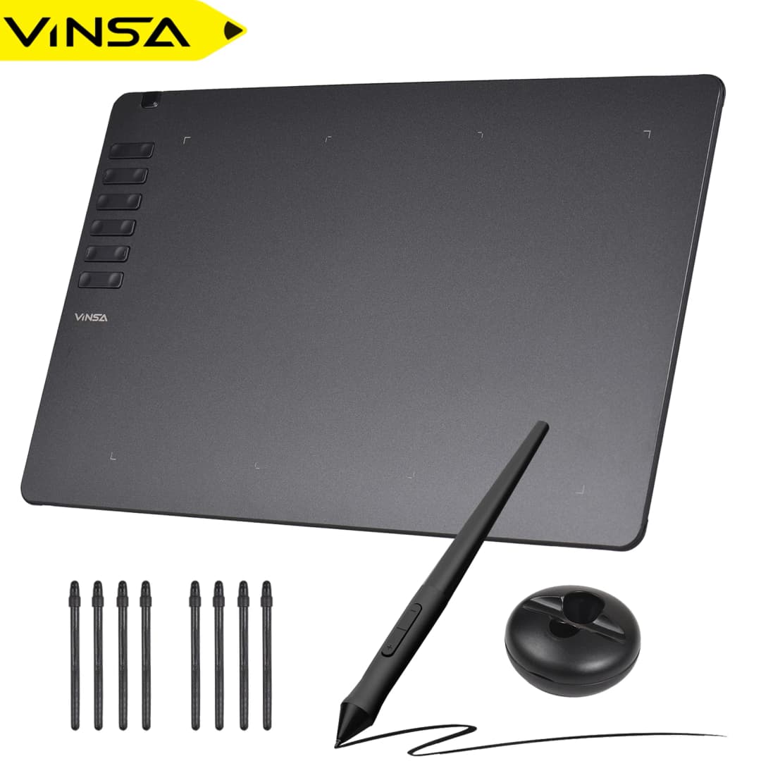 جهاز رسم رسومات VINSA T1161 فائق النحافة للرسم الفني مع قلم لا يحتاج إلى بطارية و8 رؤوس أقلام و8192 مستوى ضغط
