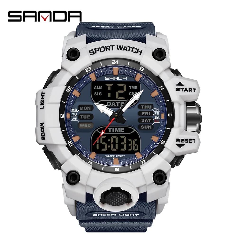 SANDA 6126 Military Man Alarm Stopwatch Quartz Wristwatch Male Digital Clock  Dual Display Men Watches Waterproof Sports Watch - 6