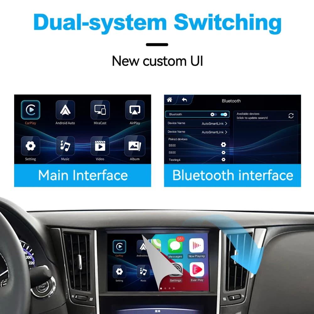 صندوق JoyeAuto اللاسلكي لتحديث نظام CarPlay لسيارات إنفينيتي بشاشة 8 بوصة من 2015 إلى 2019، يدعم Q50 وQ60 وQ50L وQX50، مع دعم Android Auto وMirroring وAirplay وكاميرا. - 4