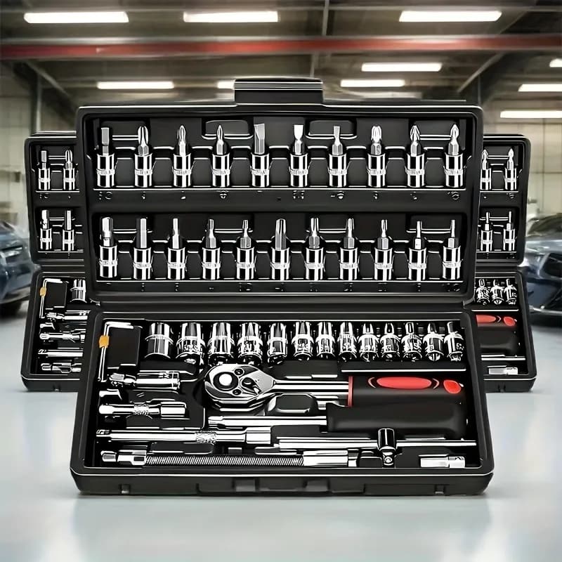 Professional 46pcs Cr-V Steel Socket Set with Ratchet Wrench Storage Bag Durable Sockets Extension Bar for Auto Home Repair - 4