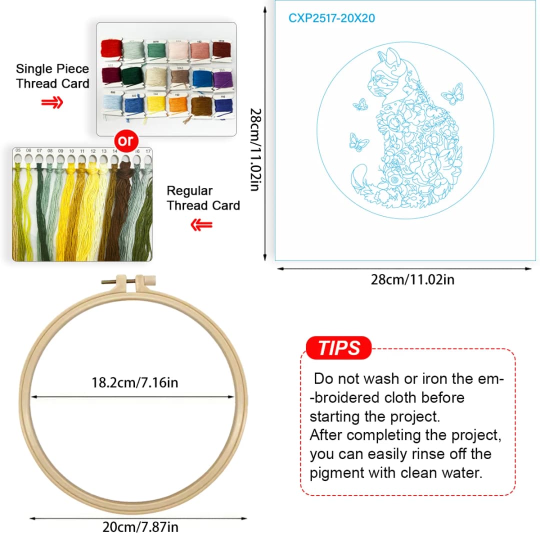 1pc 20X20CM/15X15CM 7.87/6.3inch cat Embroidery Starter Kit DIY kit DIY embroidery kit manualidades Needle Art Sewing Art - 6