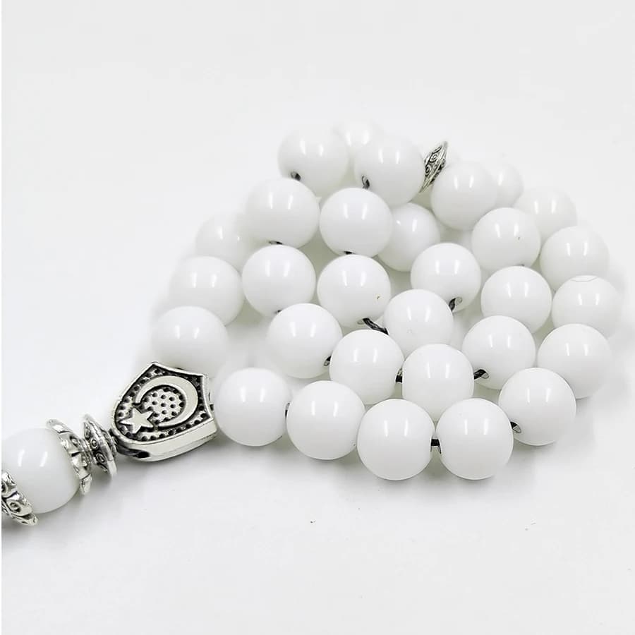تسبيح من السيراميك الأبيض، مسبحة مسلمة من 33 حبة، سوار صلاة عربي، إكسسوارات موضة إسلامية - 3
