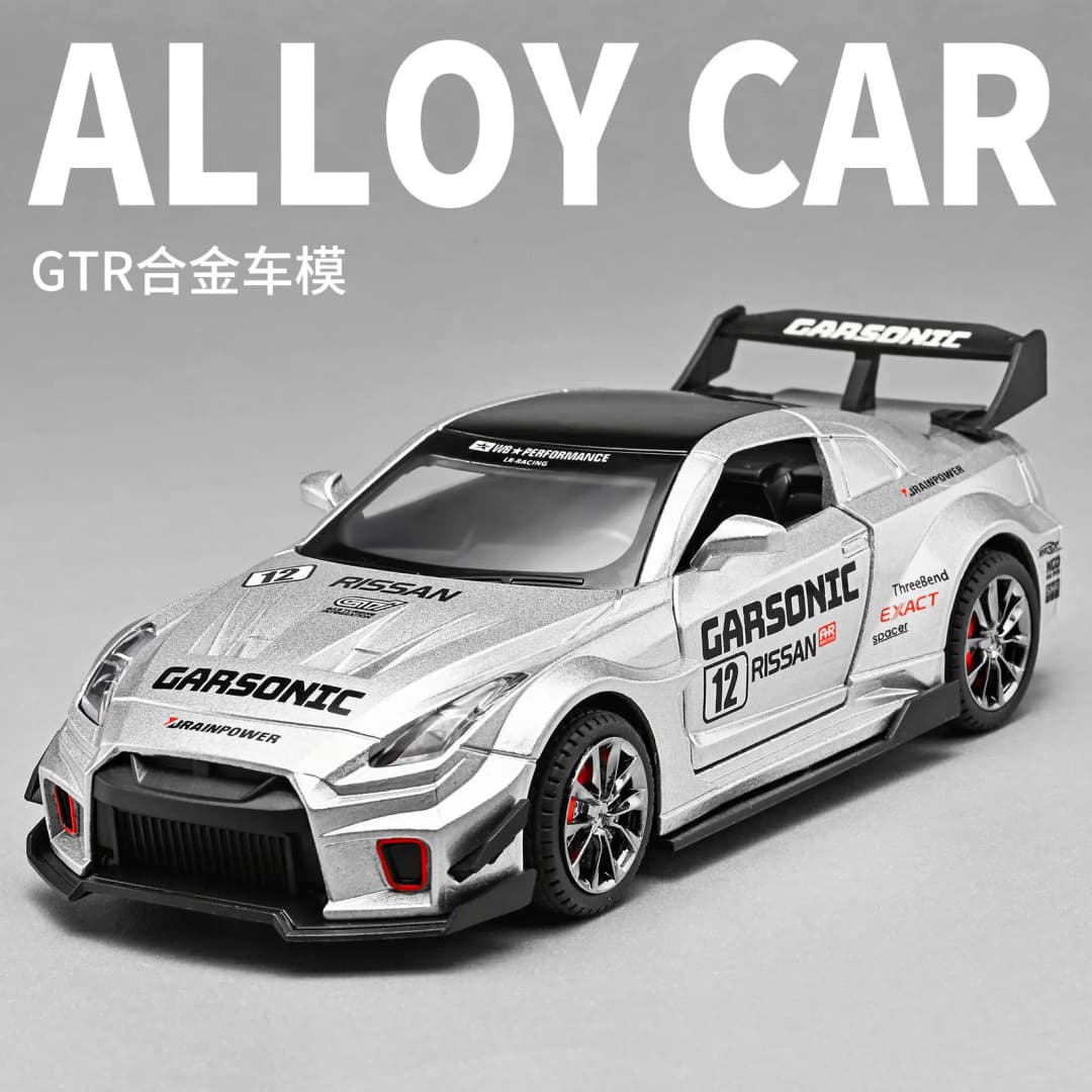 نموذج سيارة Nissan GTR Supercar مقاس 1:32 لعبة سيارة من سبائك المعدن مجموعة نماذج سيارات صوت وإضاءة ألعاب للأطفال - 3