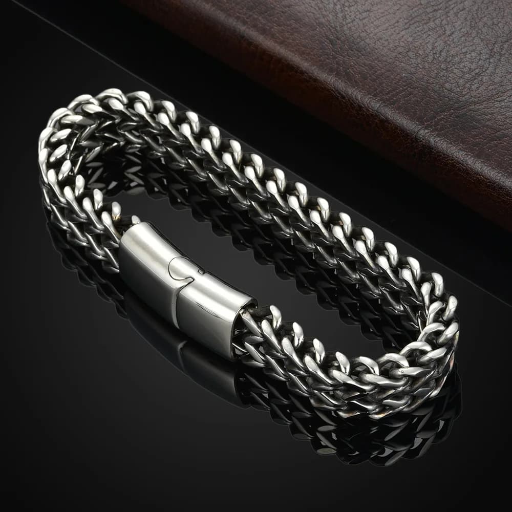 Stainless Steel Braided Double Row Front and Rear Fish Scale Alloy Magnetic Buckle Bracelet with Keel Jewelry New Model - 3
