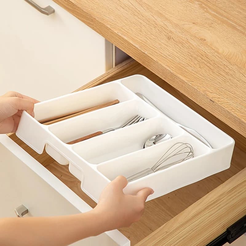 Kitchen Drawer Organizer Adjustable Divider Storage Box for Utensils Cutlery Knife Fork Spoon Chopsticks Cabinet Built In Tray - 3