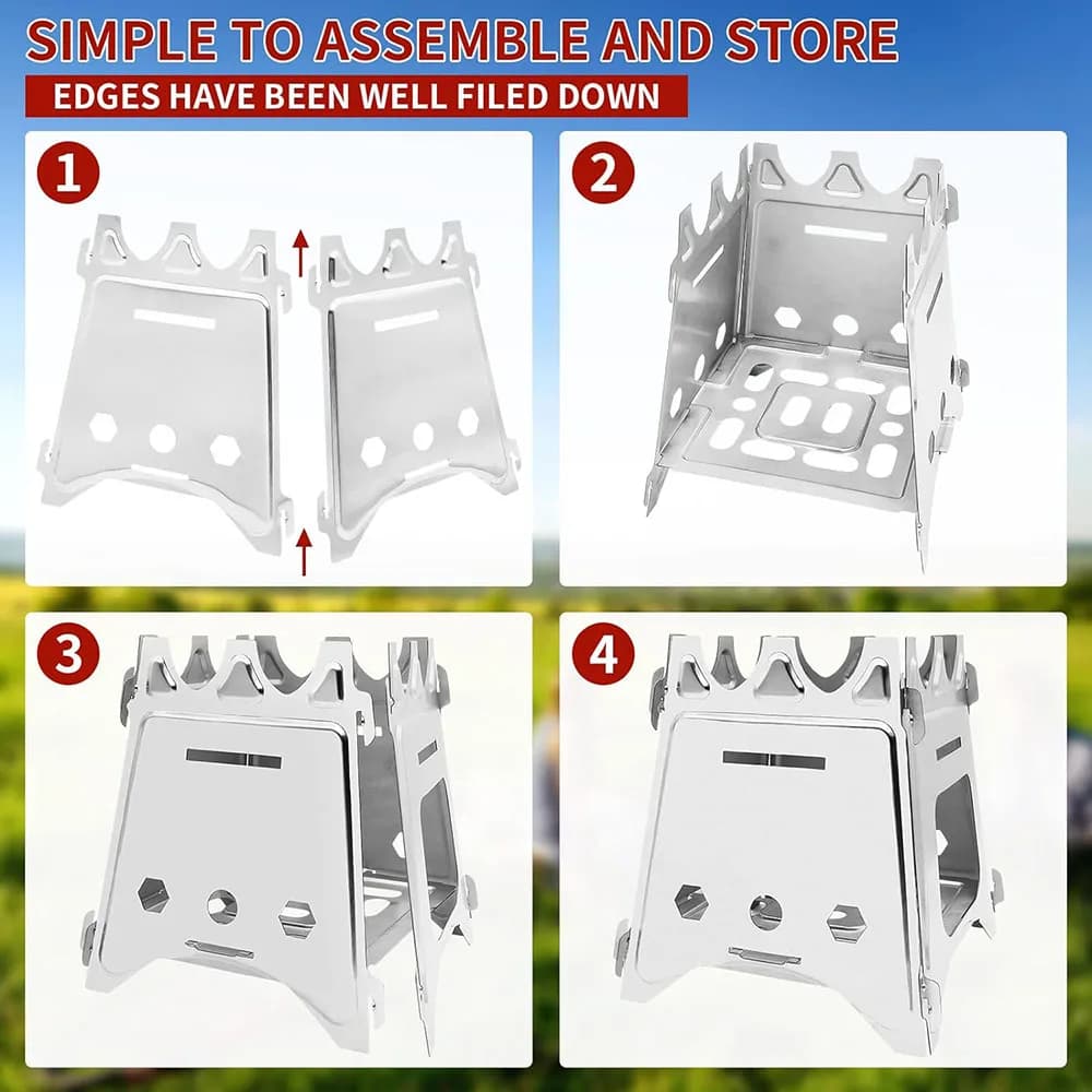 Portable Camping Wood Stove with Stainless Steel Folding Lightweight Firewood Stove For Outdoor Hiking Traveling BBQ Picnic - 4