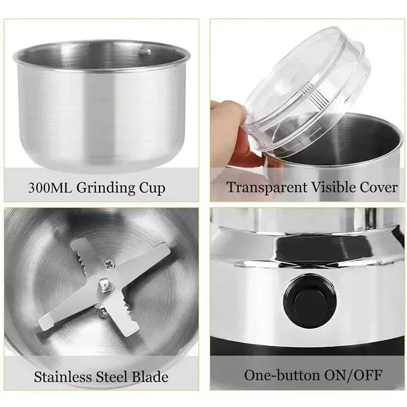 مطحنة قهوة كهربائية منزلية متعددة الوظائف من EU Kitchen مع 4 شفرات لطحن الحبوب والقهوة وخلط النكهات للمكسرات والبقول - 4