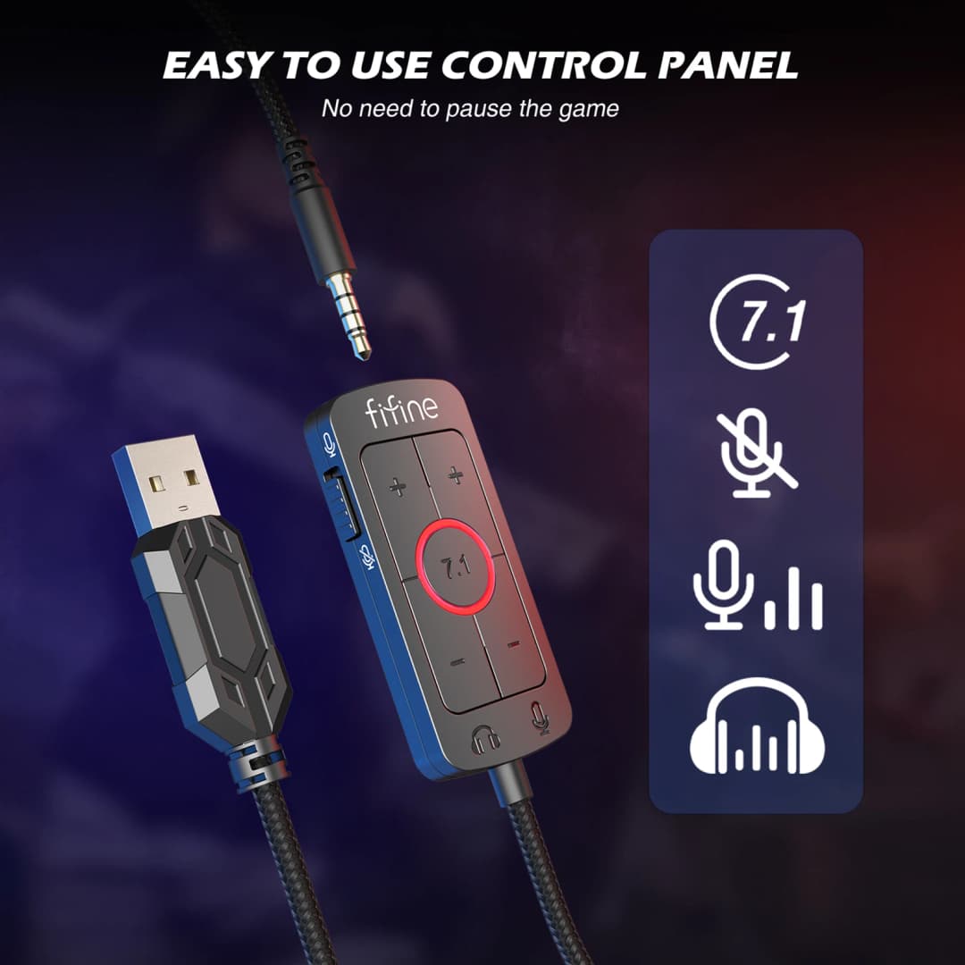 سماعة رأس FIFINE، مقبس 3.5 مم وسماعة USB مع صوت محيطي 7.1/تحكم في مستوى الصوت/مفتاح كتم الصوت لجهاز الكمبيوتر/ماك/PS4/PS5 خلاط-H9 - 3