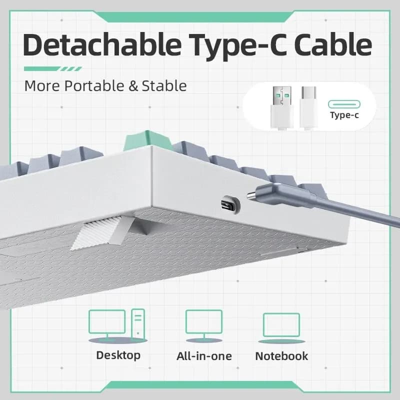 لوحة مفاتيح ميكانيكية MACHENIKE K500 سلكية للألعاب، قابلة للتبديل السريع، 94 مفتاح، تخطيط 90%، إضاءة RGB خلفية، مناسبة للكمبيوتر المحمول - 5