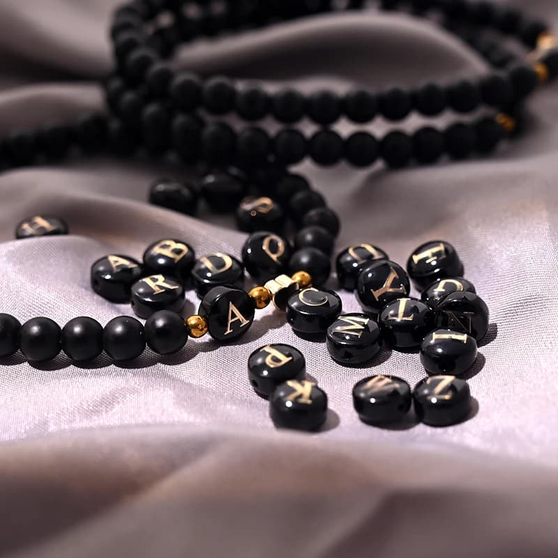 أساور عقيق أسود 4 ملم للرجال موضة مرنة قابلة للتعديل أساور قلب للرجال إكسسوارات مجوهرات - 4