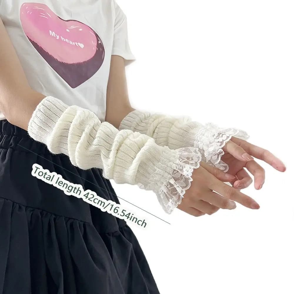 1Pair Fingerless Long Wrist Gloves Arm Warmers False Sleeves Knitted Gloves Finger Sleeves Cover Black White Half Finger Gloves - 6