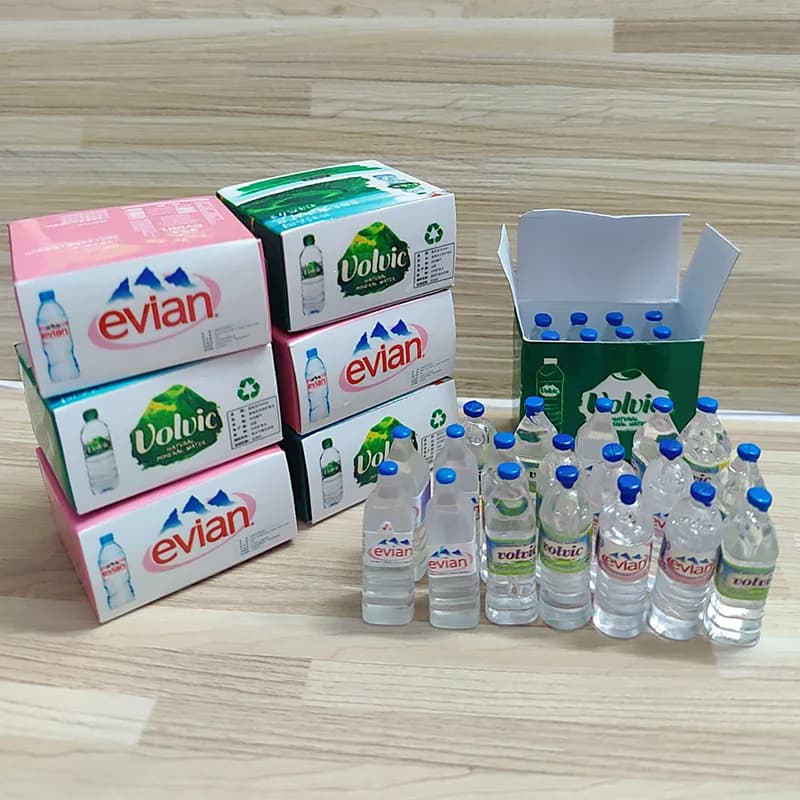 نموذج محاكاة مصغر زجاجة مياه معدنية مع صندوق نموذج مشروب مصغر لعبة مطبخ دمية سوبر ماركت طعام - 4