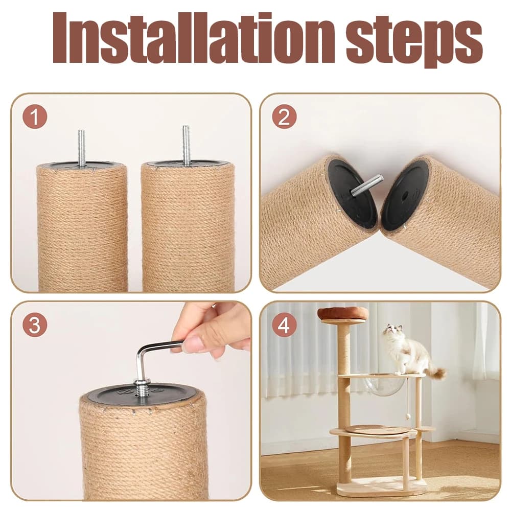 عمود خدش قطط 2 قطعة، إكسسوارات DIY لإطار تسلق القطط، مناسب لإطار تسلق القطط أو استبدال القديم والتالف - 6