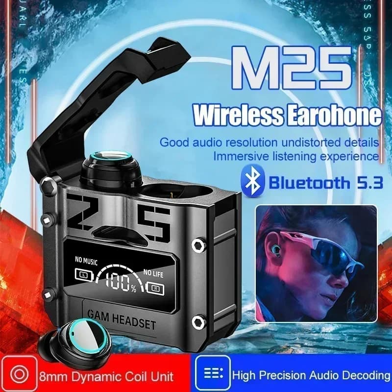 سماعات رأس لاسلكية أصلية جديدة M25 بلوتوث 5.3 TWS مع شاشة LED سماعات ستيريو تحكم باللمس مع تقليل الضوضاء - 3