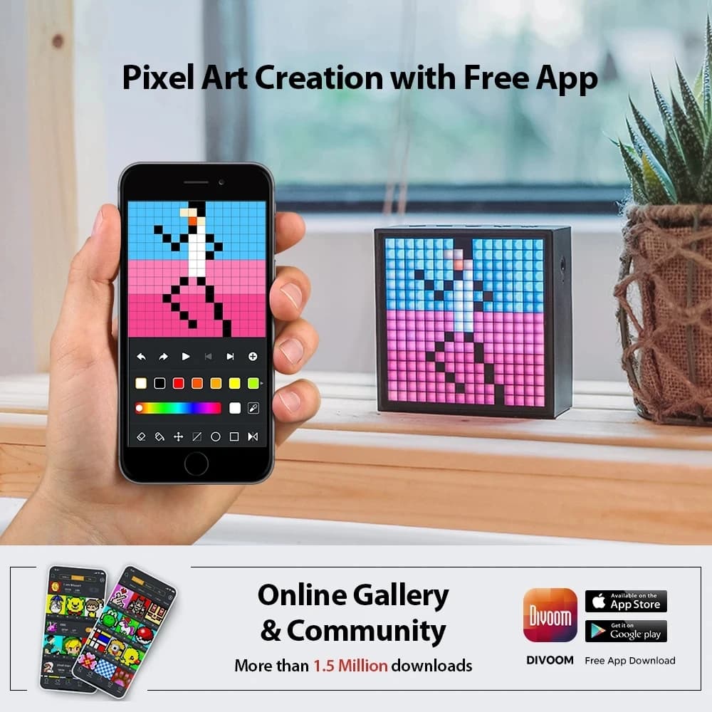 سماعة بلوتوث محمولة Timebox Evo مع منبه وساعة وعرض LED قابل للبرمجة لإنشاء فن البكسل، هدية فريدة - 2