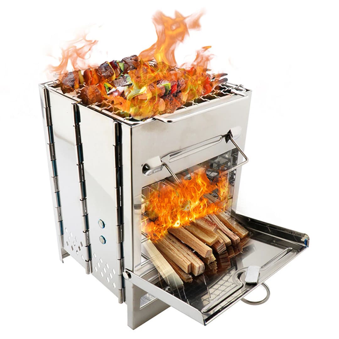 Tomshoo Wood Stove Portable Foldable Stainless Steel Camping Stove With Mini Charcoal Grill Lightweight Barbecue Grill - 2