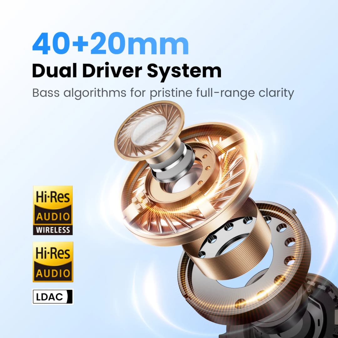 سماعات هالو S40 لاسلكية مع إلغاء الضوضاء 50dB صوت عالي الدقة ثلاثي الأبعاد مع LDAC بلوتوث 6.0 سماعات أذن فوق الأذن - 3