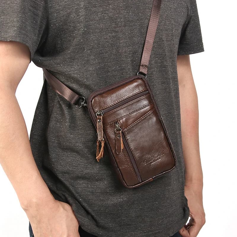 New Men's Genuine Leather Waist Packs Bag Phone Pouch Bags Men Handbag Bag Small Chest Shoulder Belt Bag Crossbody Leather Bags - 3