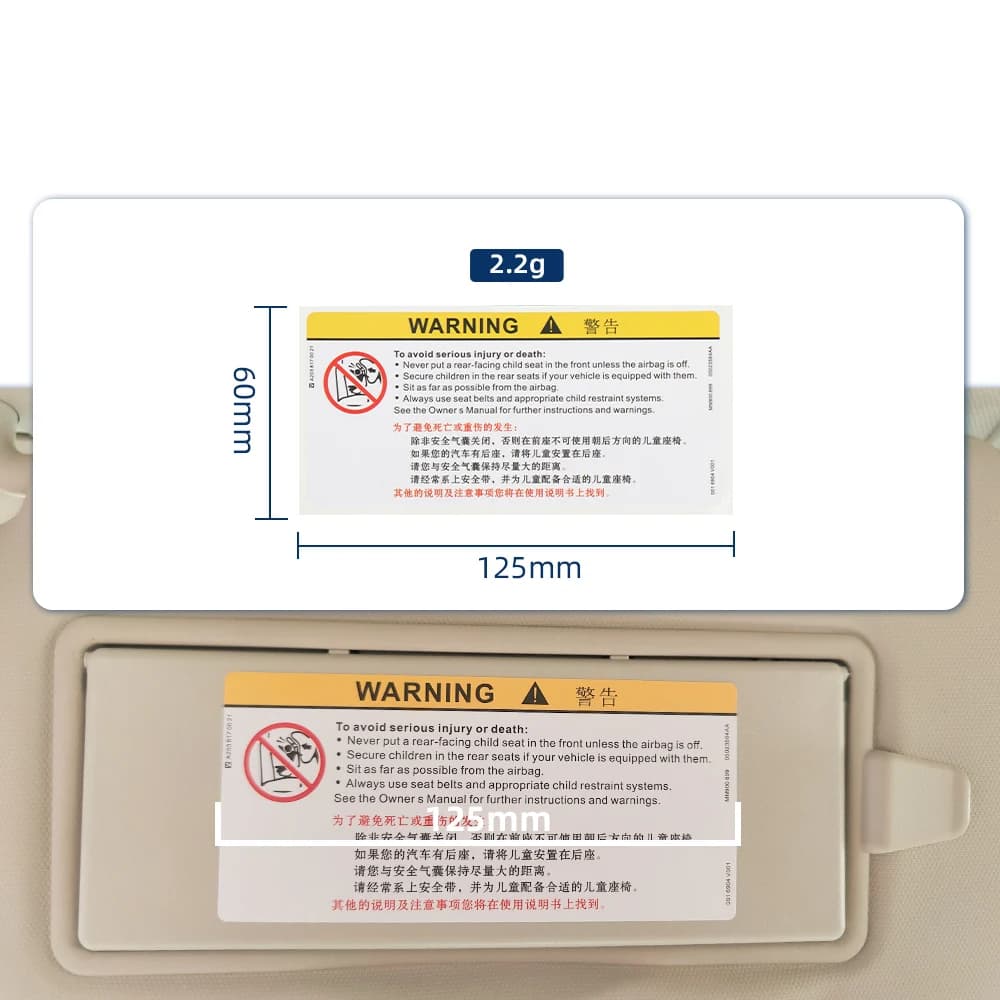 Car Interior Front Sun Visor Makeup Mirror Sticker Airbag Sticker Safety Warning Sticker Warning Board Waterproof Sticker - 4