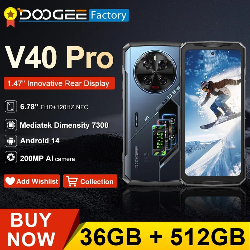 دوغي V40 برو هاتف متين شاشة 6.78 بوصة IPS 36 جيجابايت (16+20) 512 جيجابايت هاتف ذكي 5G كاميرا 200 ميجابكسل بطارية 8680 مللي أمبير معالج دايمنشن 7300 أندرويد 14