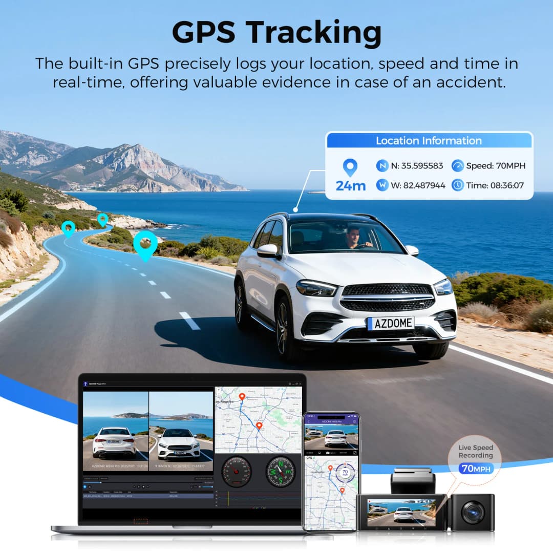 كاميرا لوحة القيادة AZDOME M550 برو بدقة 4K+2.5K مع واي فاي 5.8 جيجاهرتز ونظام تحديد المواقع المدمج وشاشة IPS 3.19 بوصة ورؤية ليلية ووضع ركن 24 ساعة - 6